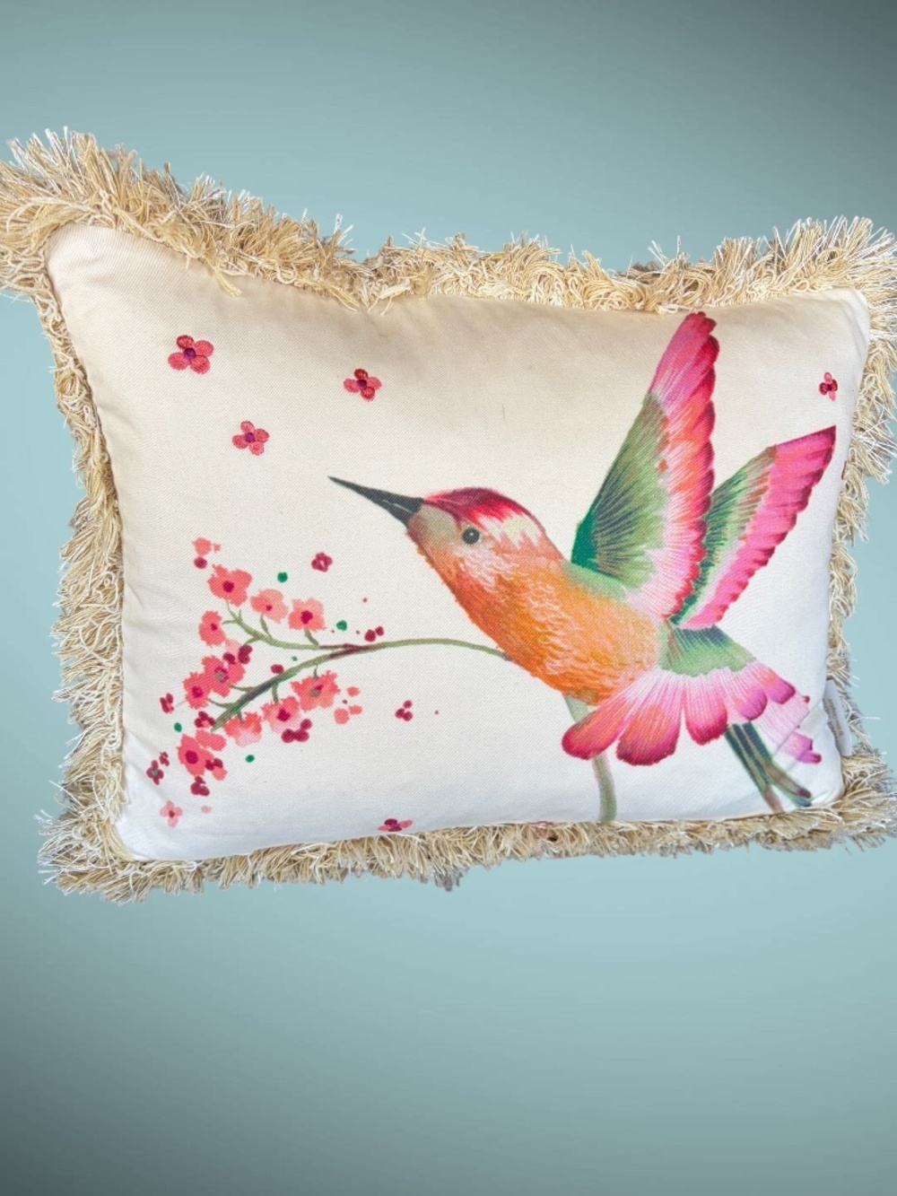 Nina Campbell Home White Pillow Hummingbird Floral - Duck Feather Insert